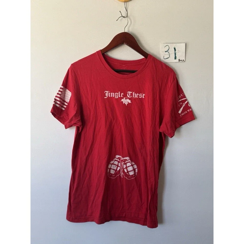 Grunt Style Jingle These T Shirt Red Christmas Grenade USA Flag Military Mens M